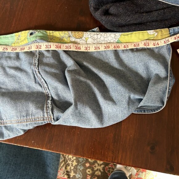 Paul Frank denim wrap skirt medium floral retro lining 70s Hippie Modest column - Picture 8 of 13